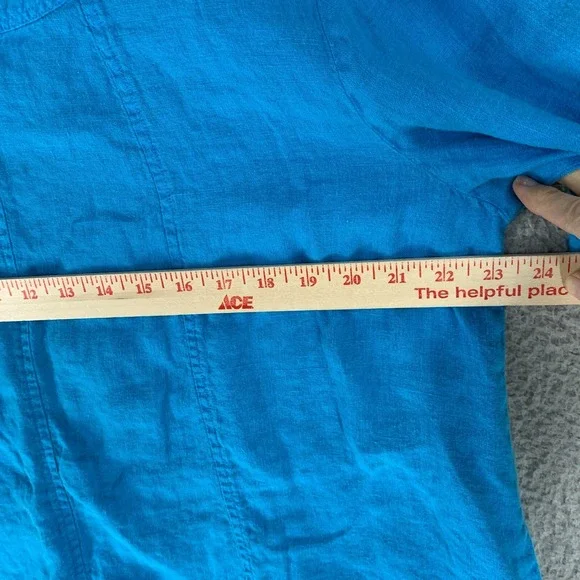 Mosaic‎ USA Top Large Linen Blue Button 3/4 Sleeve Vibrant Lagenlook - Picture 8 of 12